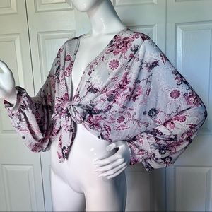 Sheer tie front wrap blouse